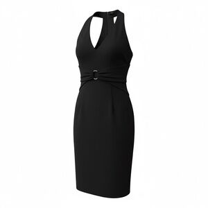 Donna Morgan Black Halter Sheath Dress with Decorative Waist Ring